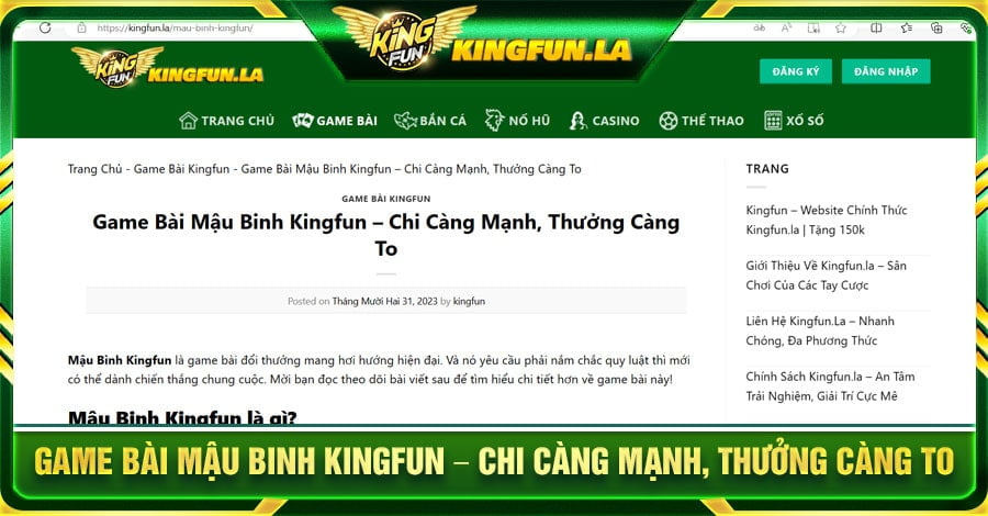 Game Bài Mậu Binh Kingfun – Chi Càng Mạnh, Thưởng Càng To